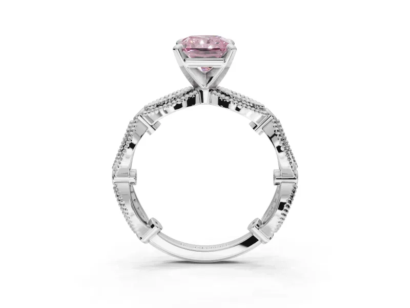Radiant Cut Vintage Milgrain Engagement Ring Setting for a Fancy Pink Lab-Grown Diamond | Graduated Stations | Platinum