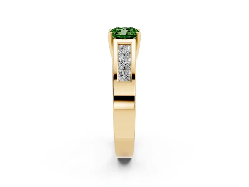 Cushion Cut Channel-Set Engagement Ring Setting for a Fancy Green Lab-Grown Diamond | Yellow Gold