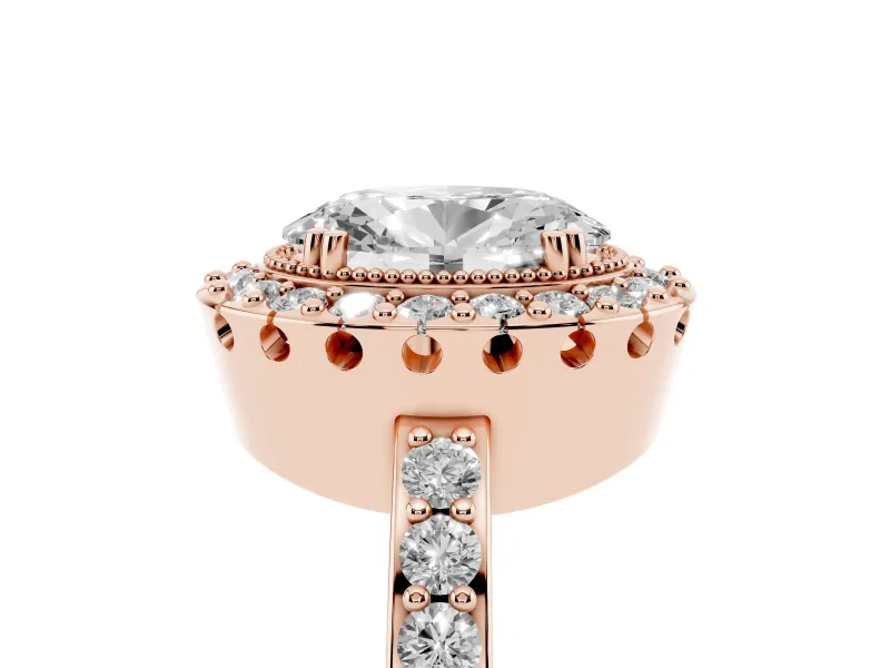 Oval Vintage Milgrain Halo Engagement Ring Setting | Pierced Gallery | Rose Gold
