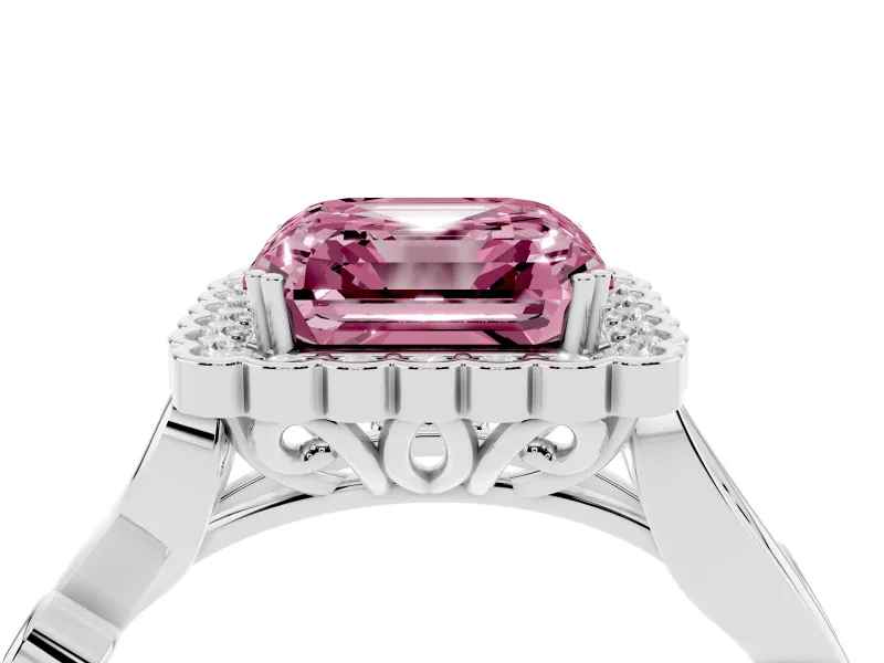 Asscher Cut Leaf Halo Engagement Ring Setting for a Fancy Pink Lab-Grown Diamond | Platinum