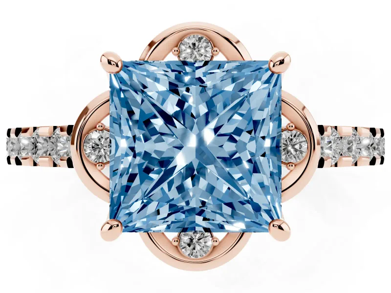 Princess Cut Floral Petal Engagement Ring Setting for a Fancy Blue Lab-Grown Diamond | Petal Accents | Rose Gold