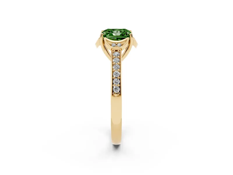 Princess Cut Floral Pavé Engagement Ring Setting for a Fancy Green Lab-Grown Diamond | Yellow Gold