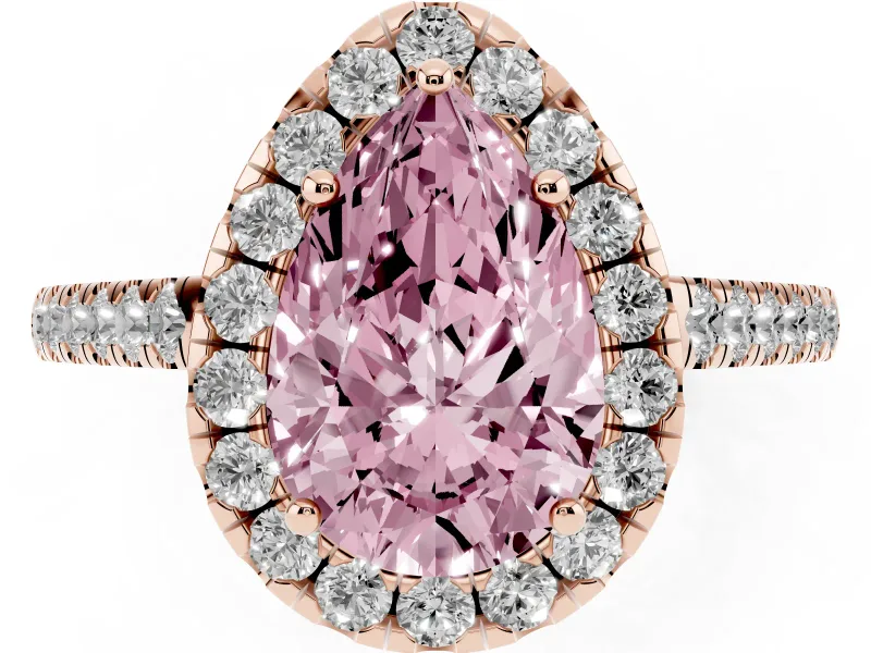 Pear-Shaped Halo Engagement Ring Setting for a Fancy Pink Lab-Grown Diamond | Pave Shoulders | Rose Gold