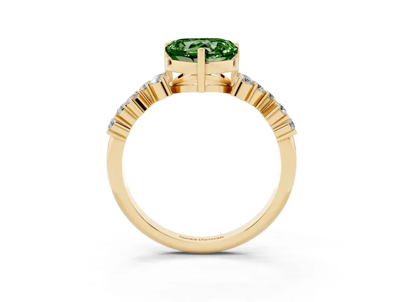 Heart-Shaped Accented Engagement Ring Setting for a Fancy Green Lab-Grown Diamond | Yellow Gold