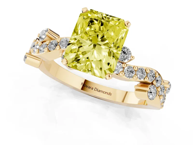 Radiant Cut Twisted Pavé Engagement Ring Setting for a Fancy Yellow Lab-Grown Diamond | Bar Stations | Yellow Gold