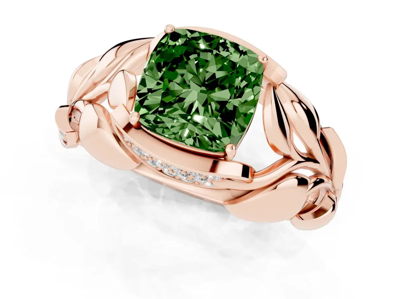Cushion Cut Leaf Bypass Engagement Ring Setting for a Fancy Green Lab-Grown Diamond | Rose Gold