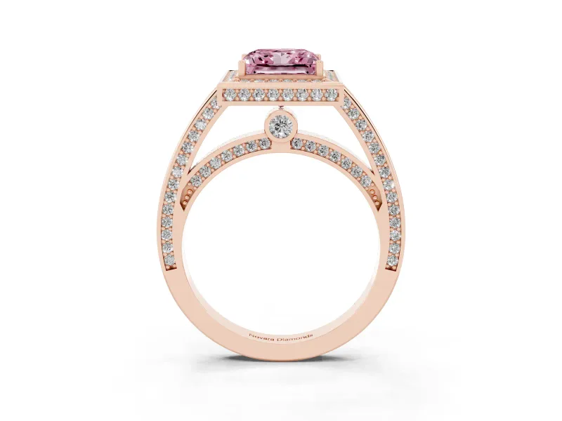 Princess Cut Sectioned Halo Engagement Ring Setting for a Fancy Pink Lab-Grown Diamond | Rose Gold