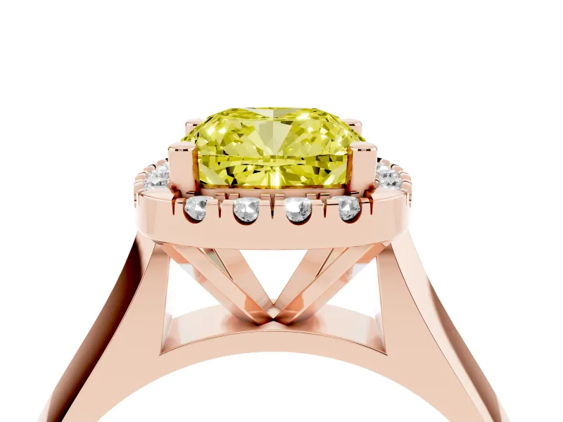 Cushion Cut Halo Engagement Ring Setting for a Fancy Yellow Lab-Grown Diamond | Square Profile Band | Rose Gold