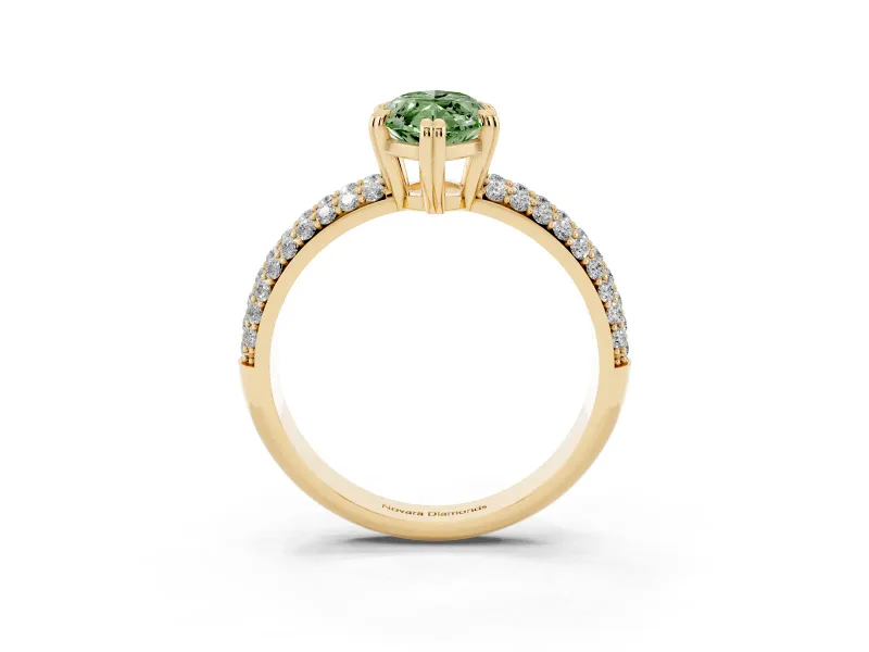 Marquise Three Row Pave Engagement Ring Setting for a Fancy Green Lab-Grown Diamond | Yellow Gold