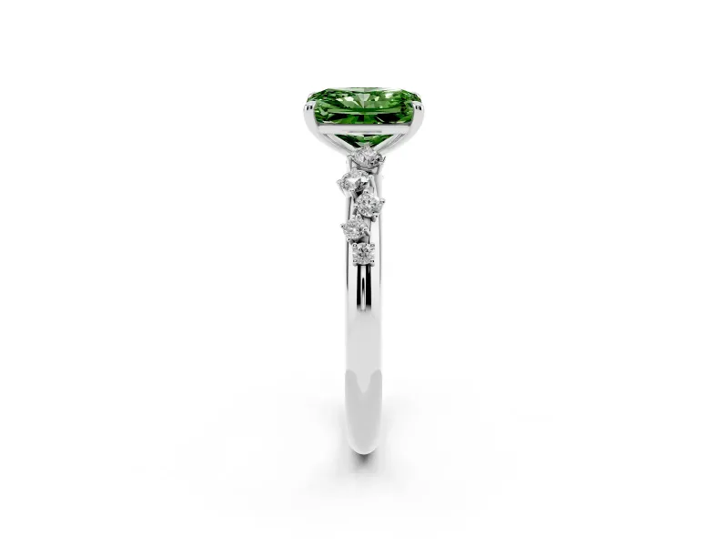 Fancy Green Radiant Cut Diamond Cluster Solitaire Ring Set in Silver with Prong Setting