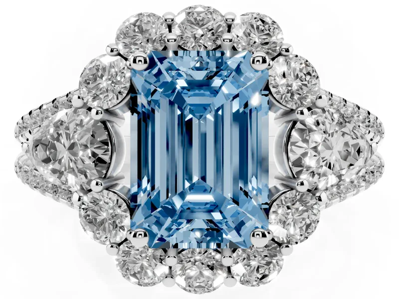 Emerald Cut Halo Engagement Ring Setting for a Fancy Blue Lab-Grown Diamond | Sterling Silver - Design NV-24738