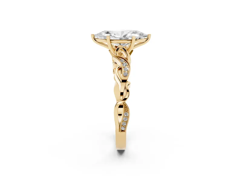 Marquise Vintage Vine Solitaire Engagement Ring Setting | Milgrain Leaves | Yellow Gold