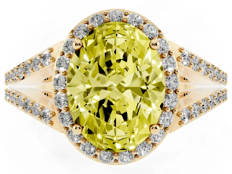 Oval Split Shank Halo Engagement Ring Setting for a Fancy Yellow Lab-Grown Diamond | Yellow Gold