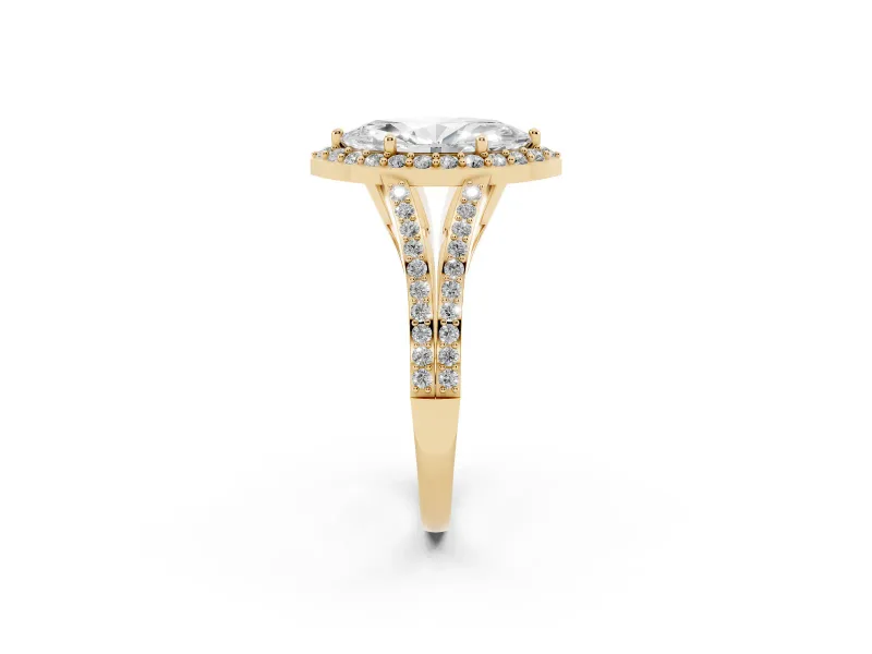 Marquise Halo Engagement Ring Setting | V-Split Pavé Band | Yellow Gold