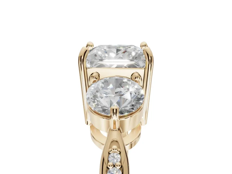 Princess Cut Three Stone Engagement Ring Setting | Tapered Pave Band | Yellow Gold
