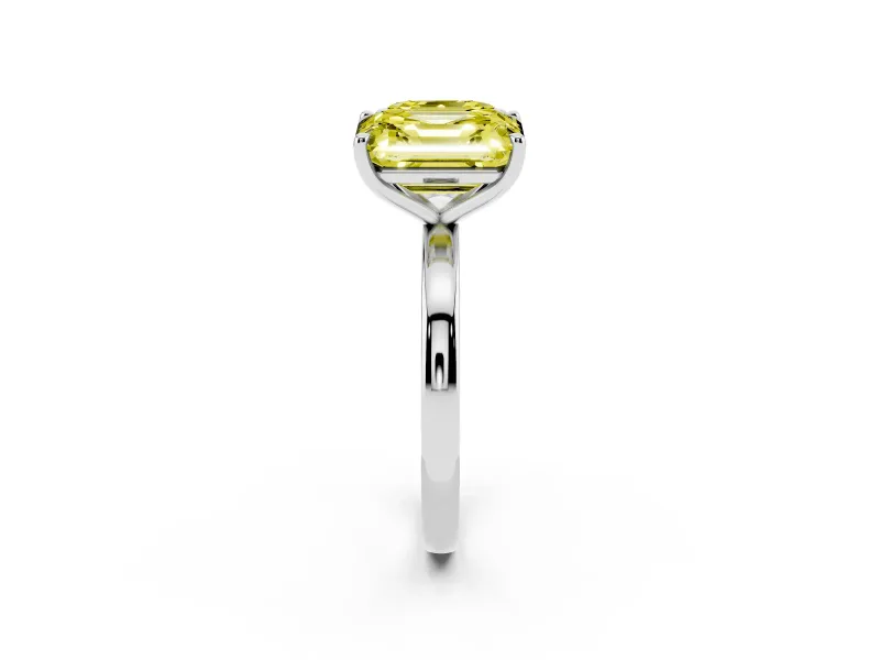 Fancy Yellow Asscher Cut and Emerald Cut Toi Moi Ring Set in Platinum with Prong Setting