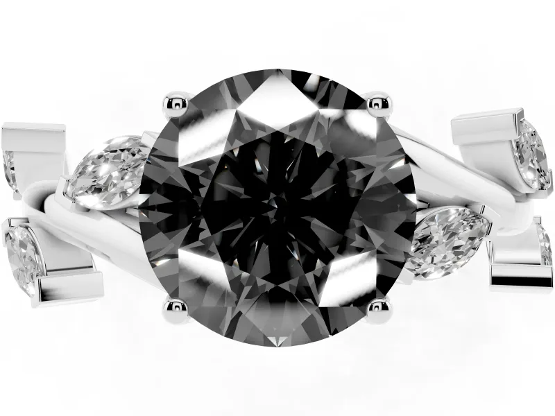 Round Twisted Vine Engagement Ring Setting for a Black Center | Marquise Side Stones | White Gold