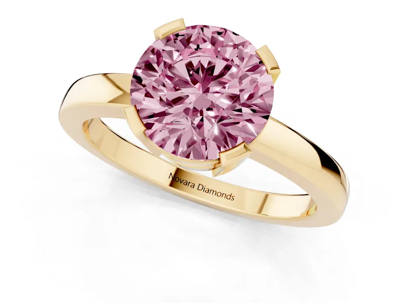 Round Tab Prong Solitaire Engagement Ring Setting for a Fancy Pink Lab-Grown Diamond | Yellow Gold