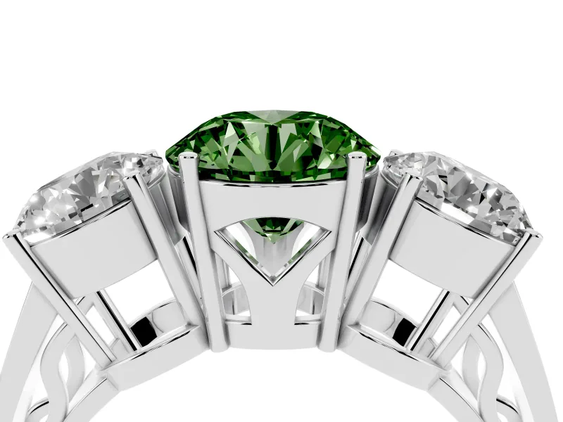 Round Engagement Ring Setting for a Fancy Green Lab-Grown Diamond | Three Stone | Platinum