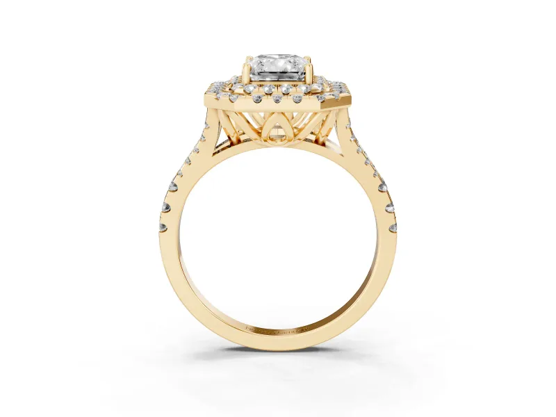 Radiant Cut Halo Split Shank Engagement Ring Setting | Yellow Gold