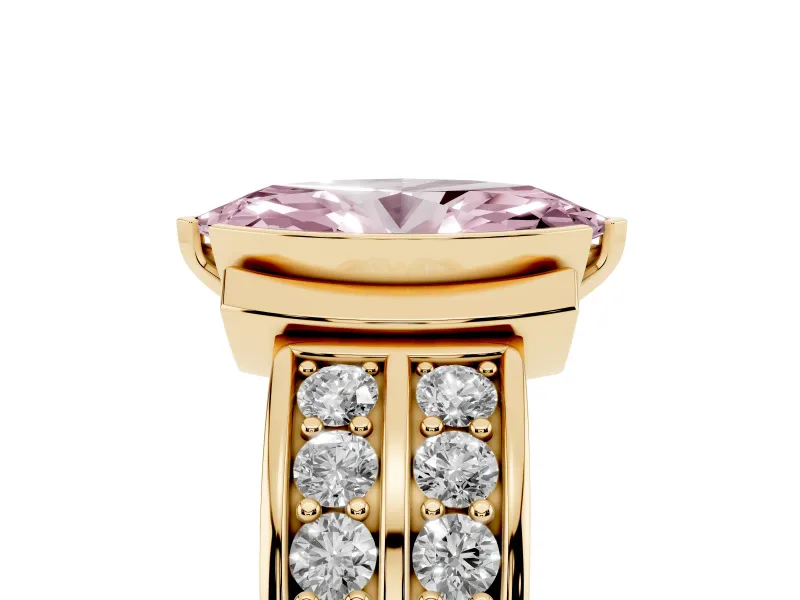 Marquise Half Bezel Engagement Ring Setting for a Fancy Pink Lab-Grown Diamond | Double Row Channel Band | Yellow Gold