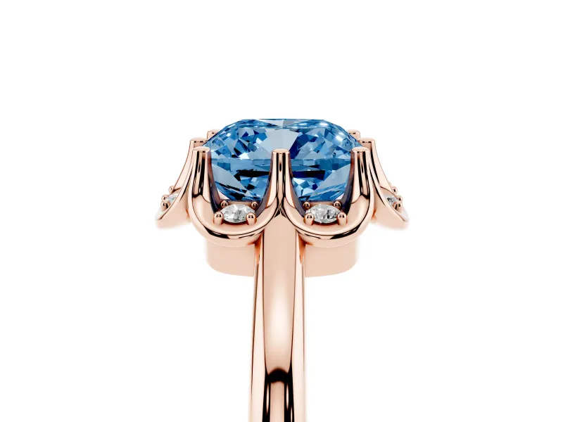Cushion Cut Petal Halo Engagement Ring Setting for a Fancy Blue Lab-Grown Diamond | Rose Gold