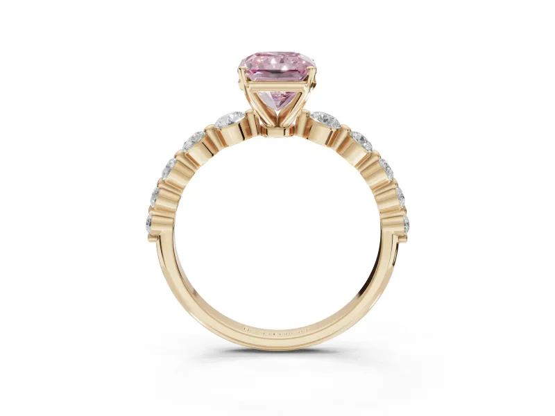 Radiant Cut Graduated Side Stone Engagement Ring Setting for a Fancy Pink Lab-Grown Diamond | Yellow Gold