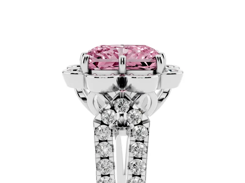 Radiant Cut Floral Halo Engagement Ring Setting for a Fancy Pink Lab-Grown Diamond | Pavé Split Shank | Sterling Silver