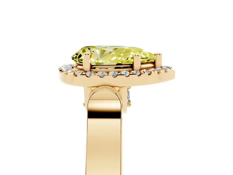 Pear-Shaped Halo Engagement Ring Setting for a Fancy Yellow Lab-Grown Diamond | Pavé Panel Shoulders | Yellow Gold