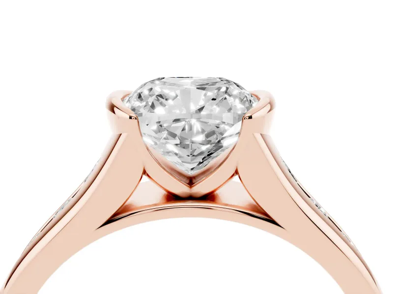 Cushion Cut Half Bezel Solitaire Engagement Ring Setting | Graduated Channel Band | Rose Gold