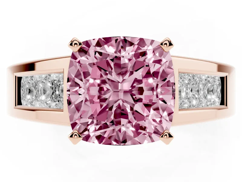 Cushion Cut Channel-Set Engagement Ring Setting for a Fancy Pink Lab-Grown Diamond | Rose Gold