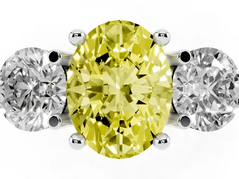 Oval Three Stone Engagement Ring Setting for a Fancy Yellow Lab-Grown Diamond | Open Prong Baskets | Sterling Silver
