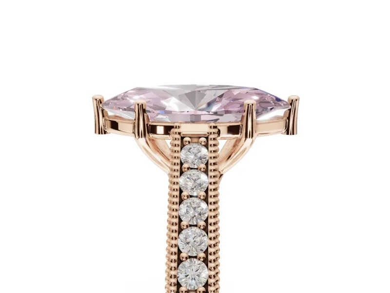 Marquise Vintage Engraved Pavé Engagement Ring Setting for a Fancy Pink Lab-Grown Diamond | Milgrain Edges | Rose Gold