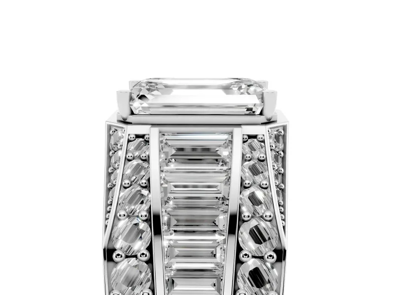 Emerald Cut Men's Graduated Baguette Engagement Ring Setting | Raised Frame Head | White Gold