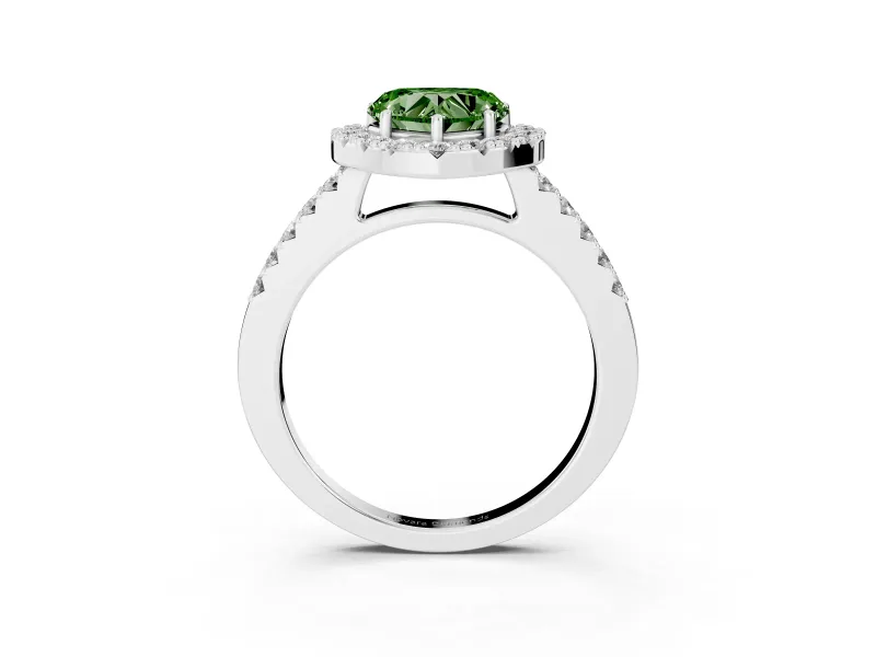Heart-Shaped Halo Engagement Ring Setting for a Fancy Green Lab-Grown Diamond | Single Row Pavé Band | Sterling Silver