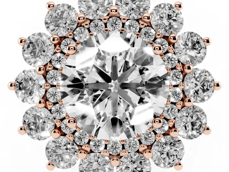 Round Floral Double Halo Engagement Ring Setting | Plain Band | Rose Gold