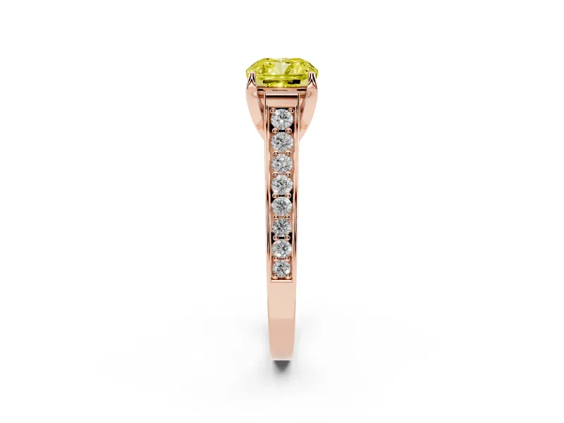 Cushion Cut Graduated Pavé Engagement Ring Setting for a Fancy Yellow Lab-Grown Diamond | Rose Gold