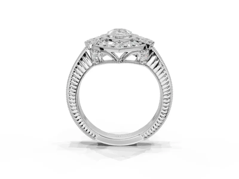 Pear-Shaped Vintage Halo Engagement Ring Setting | Art Deco Side Panels | Platinum