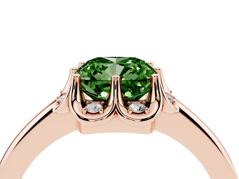 Cushion Cut Petal Halo Engagement Ring Setting for a Fancy Green Lab-Grown Diamond | Rose Gold