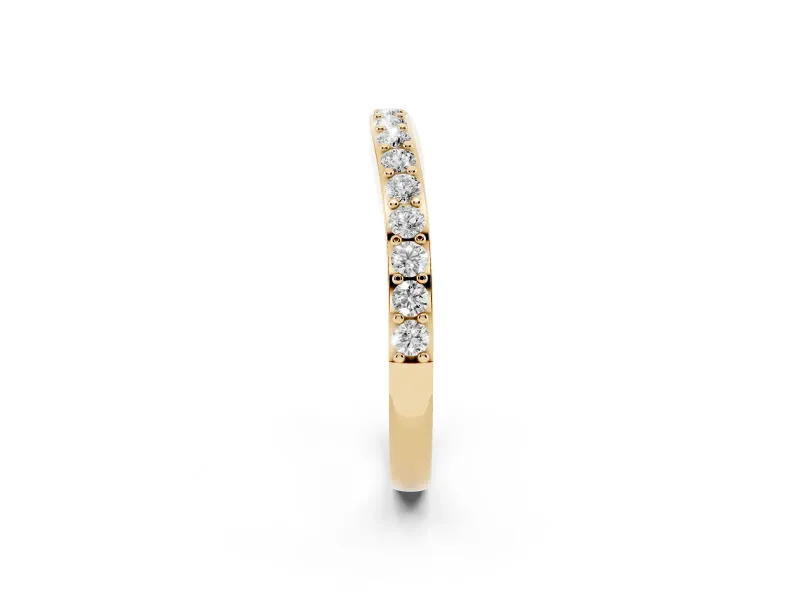 Round Diamond Curved Eternity Band Set in Yellow gold with Pavé Prong Setting