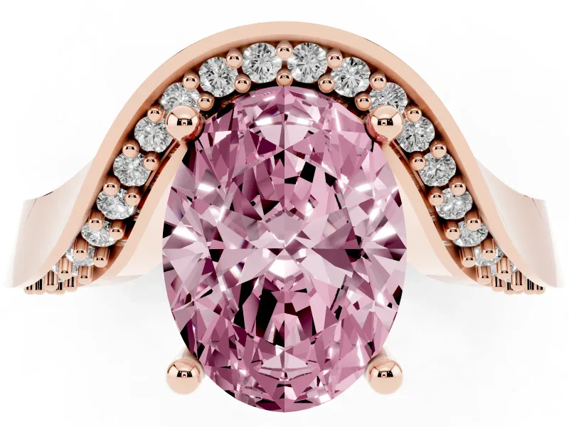 Oval Bypass Engagement Ring Setting for a Fancy Pink Lab-Grown Diamond | Pavé Ribbon | Rose Gold
