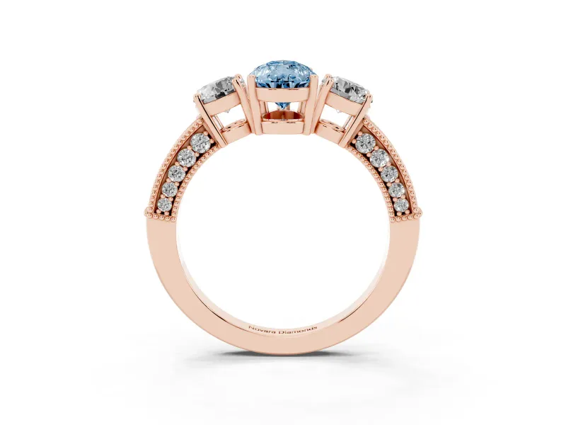 Pear-Shaped Three Stone Engagement Ring Setting for a Fancy Blue Lab-Grown Diamond | Graduated Pave Band | Rose Gold