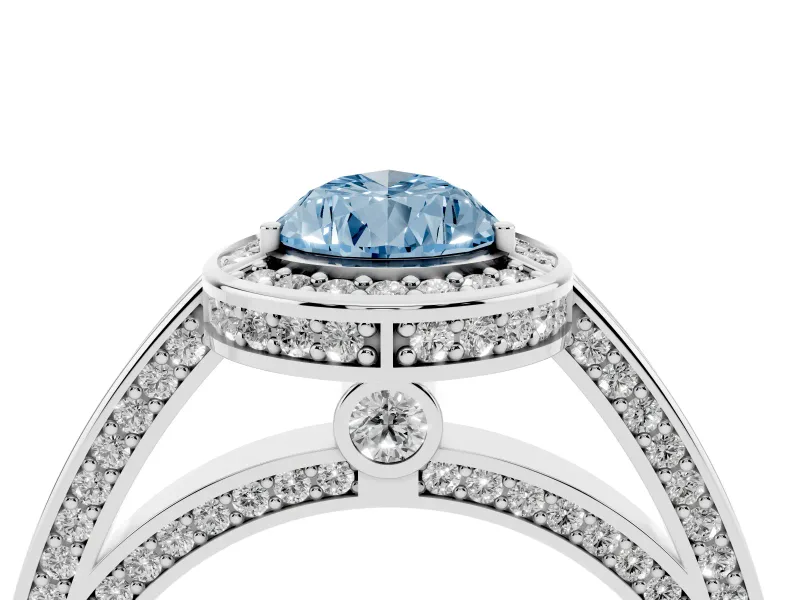 Pear-Shaped Sectioned Halo Engagement Ring Setting for a Fancy Blue Lab-Grown Diamond | Sterling Silver