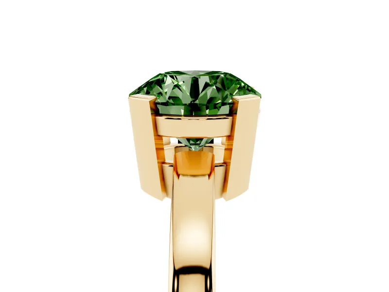 Fancy Green Round Cut Diamond Solitaire Ring Set in Yellow gold with Prong Head and Smooth Polished Band