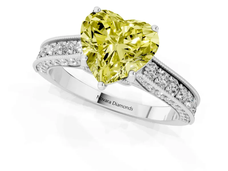 Heart-Shaped Hidden Halo Engagement Ring Setting for a Fancy Yellow Lab-Grown Diamond | Milgrain Pave | Sterling Silver