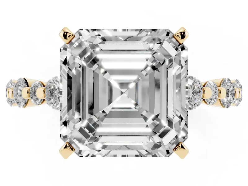 Asscher Cut Pavé Solitaire Engagement Ring Setting | Alternating Accents | Yellow Gold