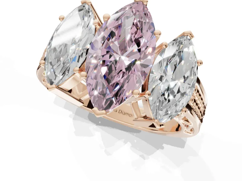 Marquise Three Stone Engagement Ring Setting for a Fancy Pink Lab-Grown Diamond | Beaded Shoulders | Rose Gold