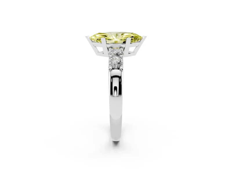 Fancy Yellow Marquise Cut Diamond Five-Stone Prong Set Engagement Ring Set in White gold with Channel Band