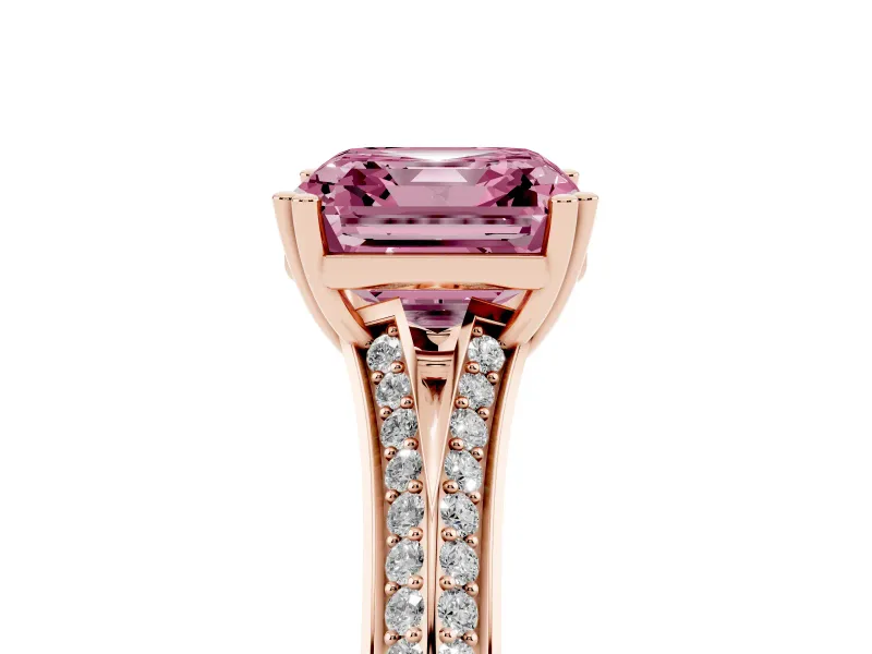 Asscher Cut Pave Split Shank Engagement Ring Setting for a Fancy Pink Lab-Grown Diamond | Double Claw Prongs | Rose Gold