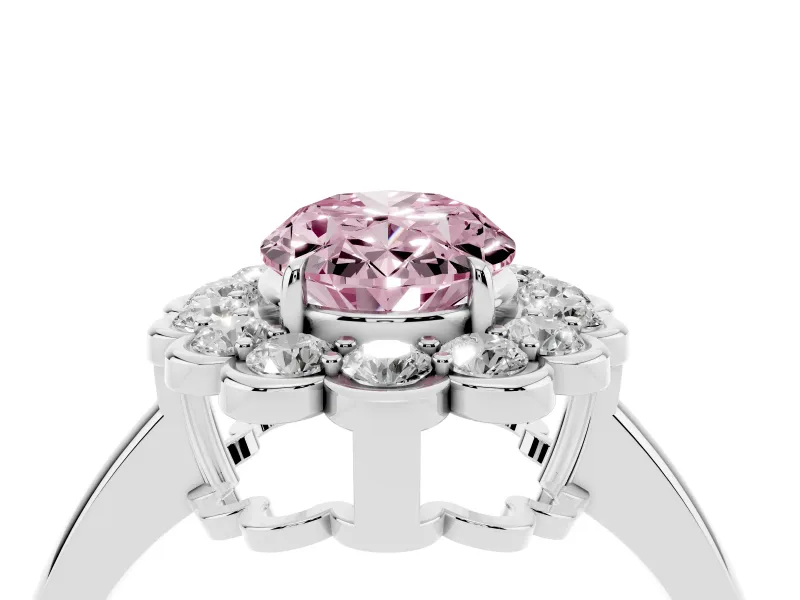 Oval Scalloped Cluster Halo Engagement Ring Setting for a Fancy Pink Lab-Grown Diamond | Plain Band | Platinum
